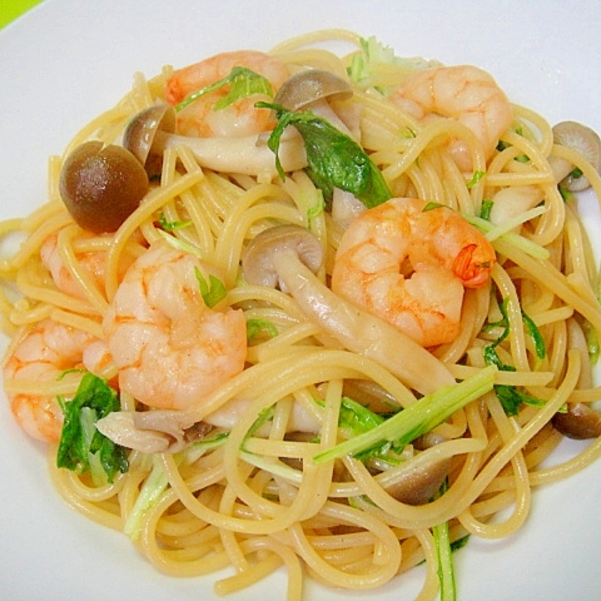 むき海老と水菜の和風パスタ レシピ 作り方 By Mint74 楽天レシピ